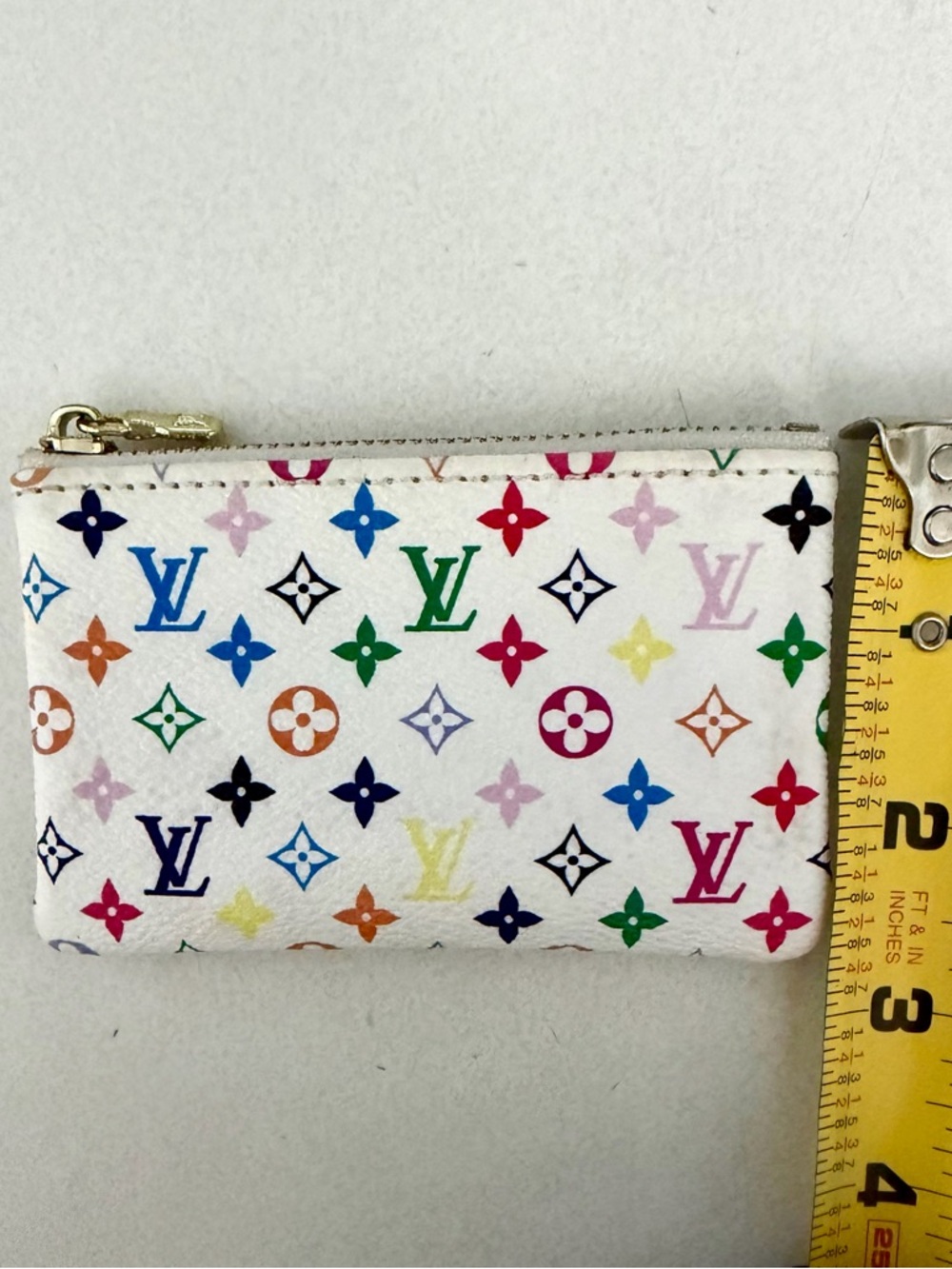 Monogram Key Coin Pouch LV inspired White Multicolor with Gold Hardware